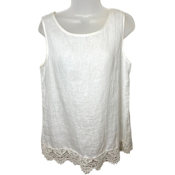 Lungo L’Arno Tops - Lungo L’Arno‎ Linen Made in Italy Sleeveless Top, White, Size Small